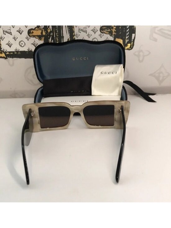 Gucci GG0543S 002 Ivory Black Oversized Rectangular Sunglasses Brown Lens